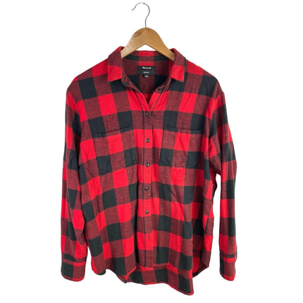 Madewell Women's Red Black Plaid Flannel Oversized Button Down Shirt Top Size S