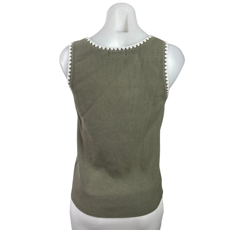 Scotch & Soda Women's Green Ribbed Knit Stitch Trim Sleeveless Tank Top Size M