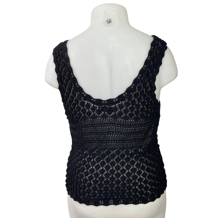 MNG by Mango Womens Black Sleeveless Knit Open Crochet Scoop Neck Tank Top Sz XL