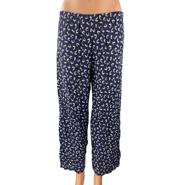 Women's Navy Blue Graphic Cat Print High Rise Palazzo Wide Leg Trousers Pants S