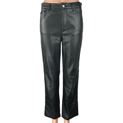 Elie Tahari Womens Black Faux Leather Straight Leg High Rise Ankle Pants Size 29