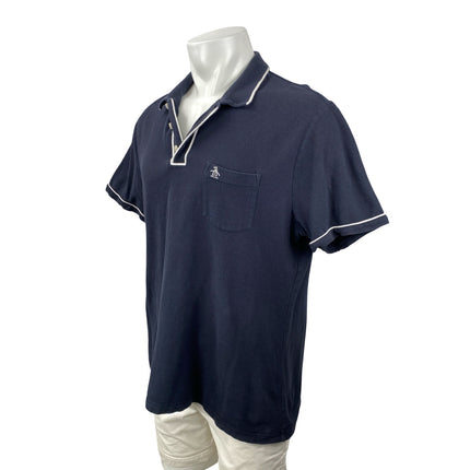Penguin Men's Navy Blue Logo Golf Pocket Shorts Sleeve Polo Shirt Top Size XL