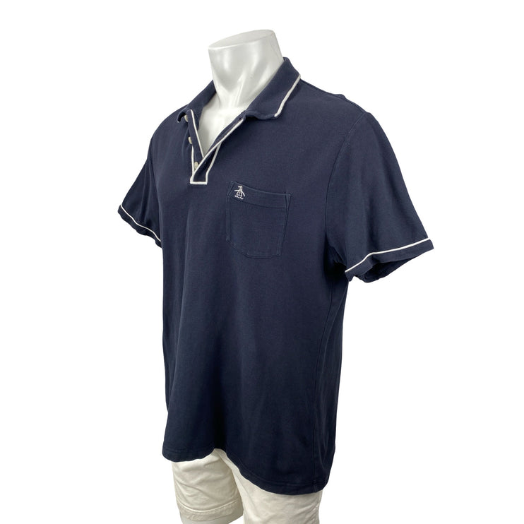 Penguin Men's Navy Blue Logo Golf Pocket Shorts Sleeve Polo Shirt Top Size XL