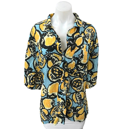Zara Women's Multicolor Fruit Print Oversized Short Sleeve Button Up Shirt Top L