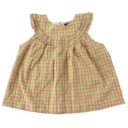 Maison Me Diana Kids Girls Yellow Ruffle Collar Plaid Checkered Blouse Top Sz 4Y