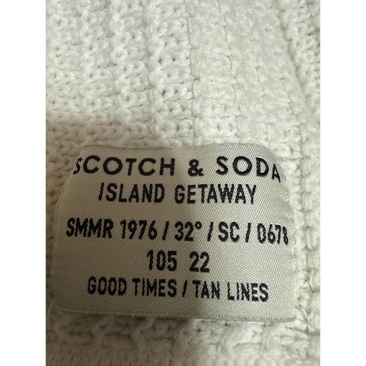 Scotch & Soda Men's White Waffle Knit Long Sleeve Hooded Hoodie Sweater Top Sz S