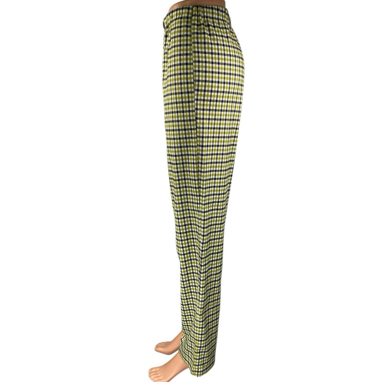 Brandy Melville Green Multicolor Checkered Straight High Waist Trousers Pants S