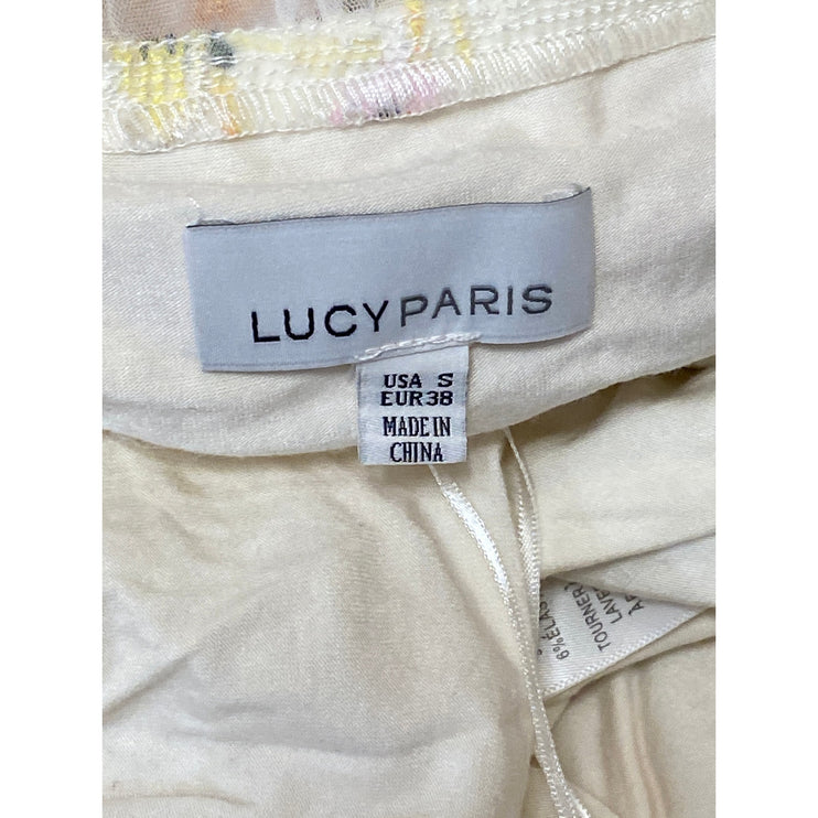 Lucy Paris White Floral Mesh Embroidered Flutter Sleeve Ruffle Blouse Top Size S