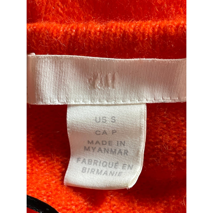 H&M Women's Orange Knit V Neck Long Raglan Sleeve Sweatshirt Sweater Top Size S