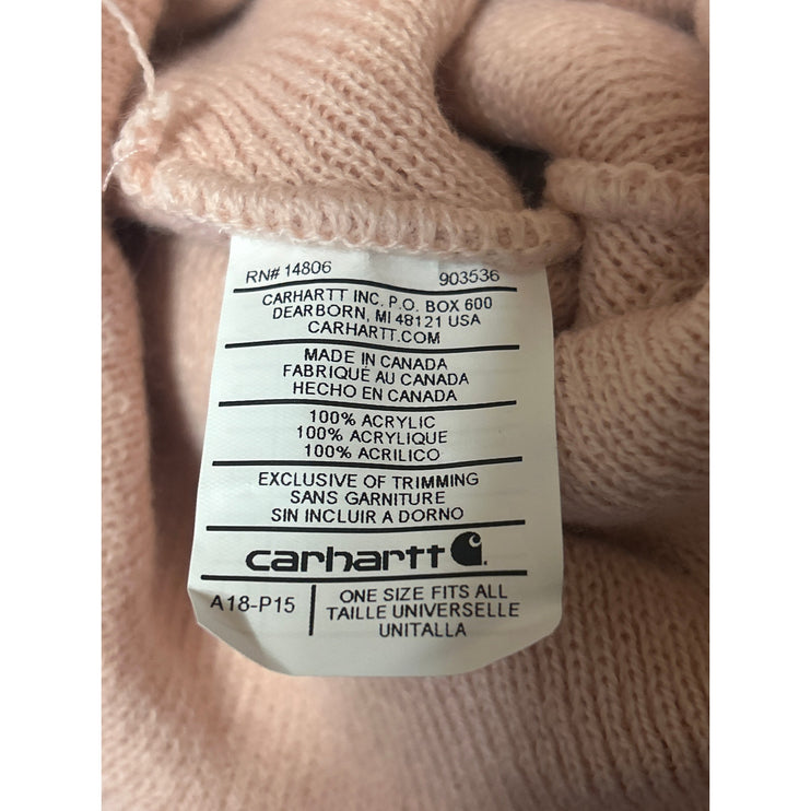 NEW Carhartt Women's Pink Knit Cuffed Fold Up Logo Patch Beanie Cap Hat One Size