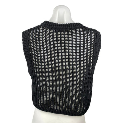 Zara Women's Black Sleeveless Crew Neck Open Knit Sheer Crop Sweater Vest Sz XL