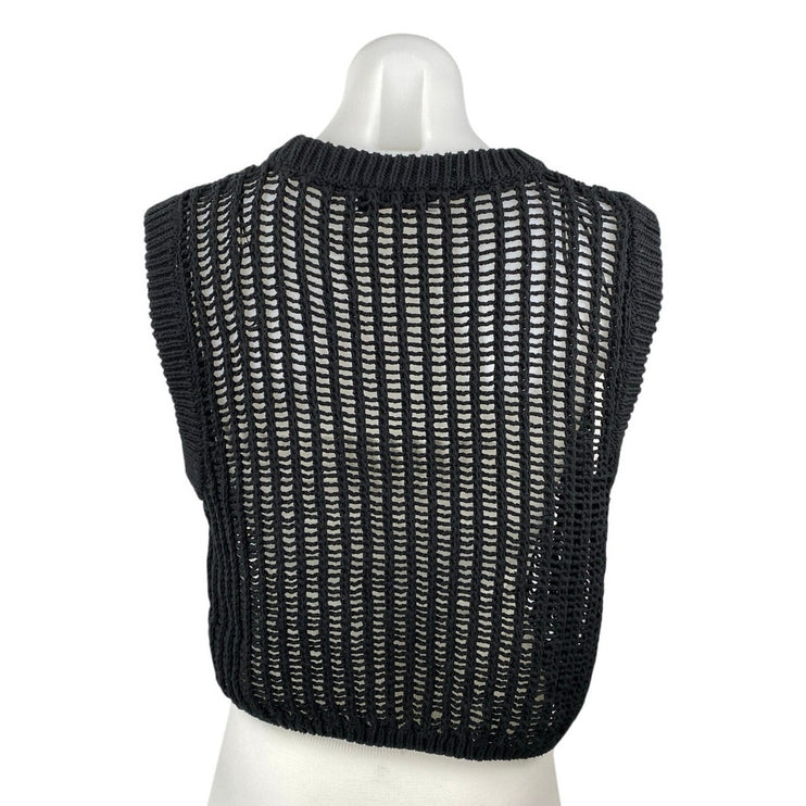 Zara Women's Black Sleeveless Crew Neck Open Knit Sheer Crop Sweater Vest Sz XL