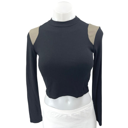 Commence Women's Black Rib Knit High Neck Long Sleeve Crop Shirt Sweater Top S