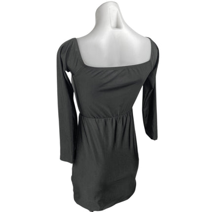 Adika Black Cut-Out Long Sleeve Ruched Tie Sweetheart Neck Mini Bodycon Dress M