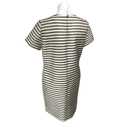 ASOS Women's Black White Striped Satin Short Sleeve Knee Length Shift Dress Sz 8