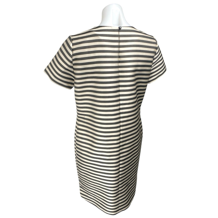 ASOS Women's Black White Striped Satin Short Sleeve Knee Length Shift Dress Sz 8