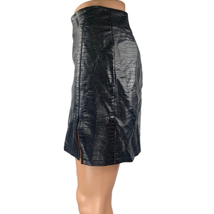 Topshop Women's Black Croc Faux Leather High Waist Mini Straight Pencil Skirt 4