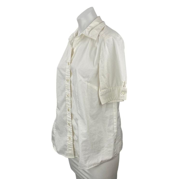 Ann Taylor LOFT Maternity White Collared Short Sleeve Button Down Shirt Top Sz M