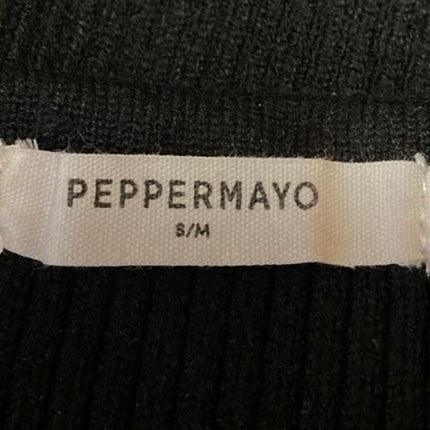Peppermayo Black Rib Knit Short Flutter Sleeve Slim Fit Crop Sweater Top Sz S/M