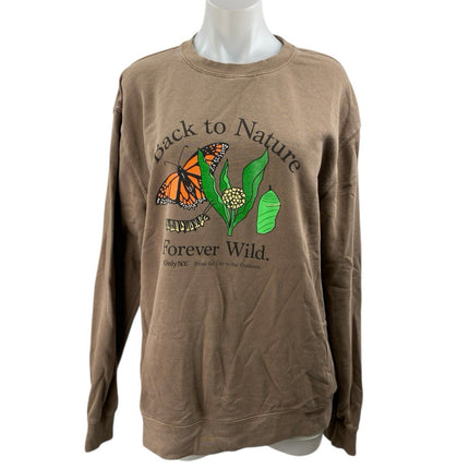 OnlyNY Women's Brown Graphic Print Butterfly Long Sleeve Sweatshirt Top Size L
