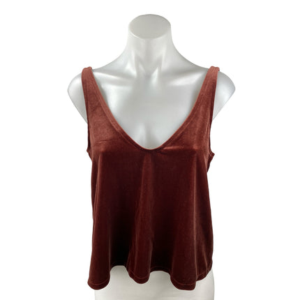 Madewell Women's Brown Velvet Velour Sleeveless V-neck Boxy Crop Tank Top Size S