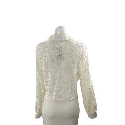 NEW Bebe White Floral Lace Collared Long Sleeve Button Down Shirt Blouse Top S