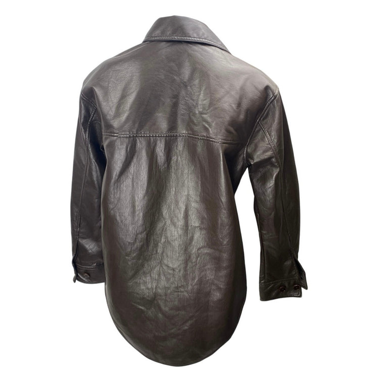 Aritzia Wilfred Women's Brown Faux Vegan Leather Button Long Sleeve Jacket 2XS