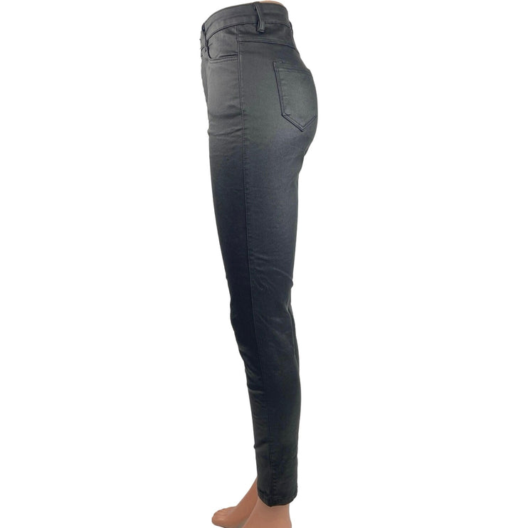 Apperloth A Black Skinny Leg High Rise Stretch Coated Ankle Crop Denim Jeans M