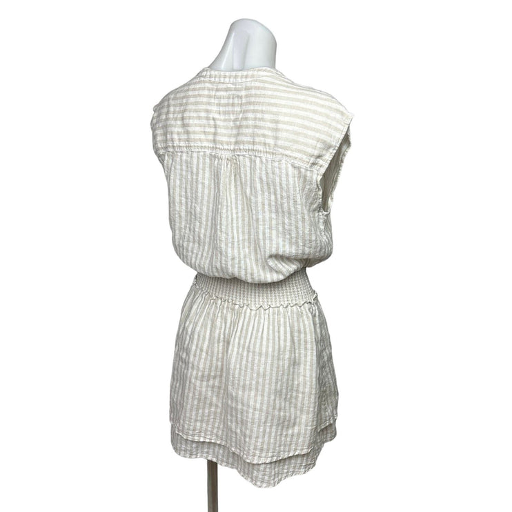 Rails White Beige Angelina Dune Stripe Linen Smocked Button Tiered Dress Size XS