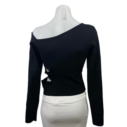 Superdown Romina Black Long Sleeve Cut Out One Shouder Crop Sweater Top Size M