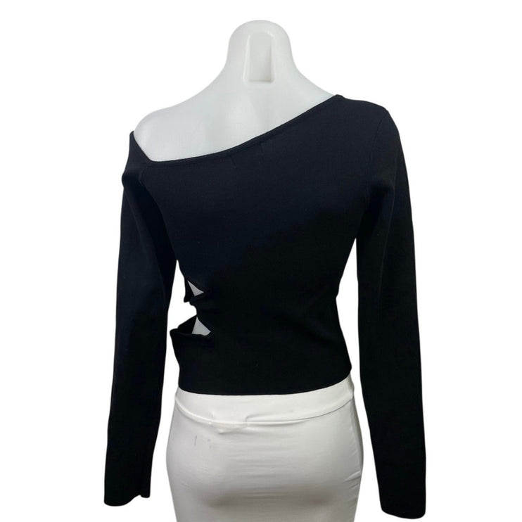 Superdown Romina Black Long Sleeve Cut Out One Shouder Crop Sweater Top Size M