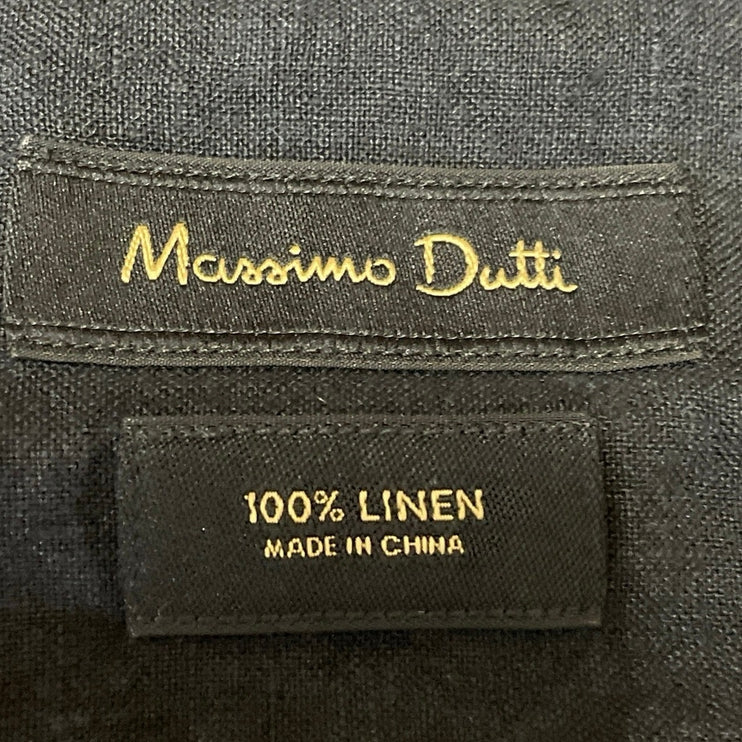 Massimo Dutti Men's Black 100% Linen Long Sleeve Button Down Shirt Top Size S