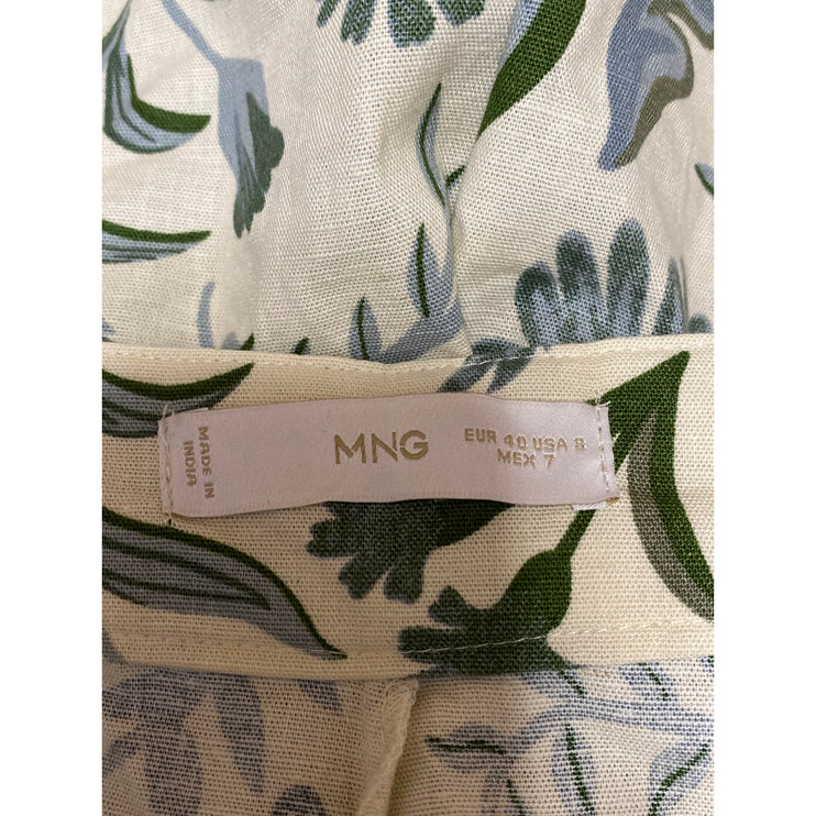 Mango MNG Women's Green White Floral Belted High Waisted Wide Leg Mini Shorts 8