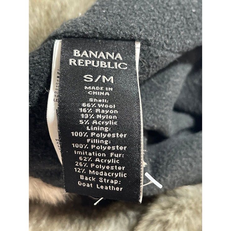 Banana Republic Wool Faux Fur Goat Leather Strap Aviator Bomber Trapper Hat S/M