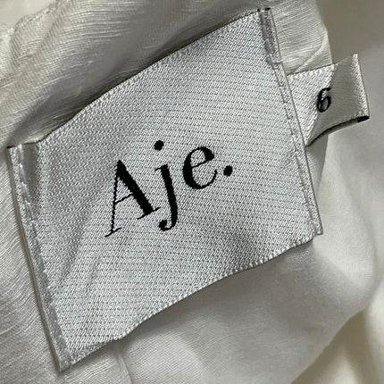 Aje Psychedelia White Silk Linen Balloon Sleeve Cutout Fit & Flare Mini Dress 6