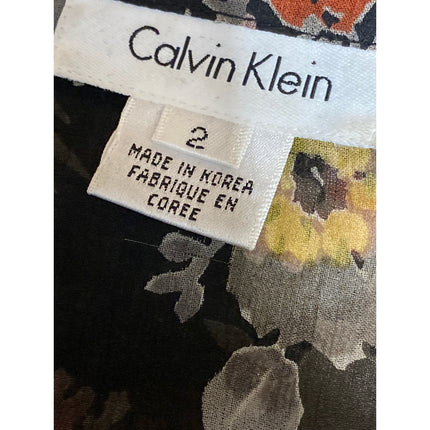 NEW Calvin Klein Black Mesh Sheer Floral Short Sleeve Blouse Skirt Set Size S