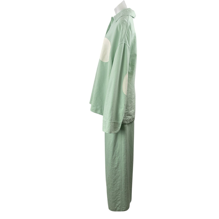 Shang Xia Mint Green Wool Long Sleeves Luxury Shirt & Trousers Pants Set Size L