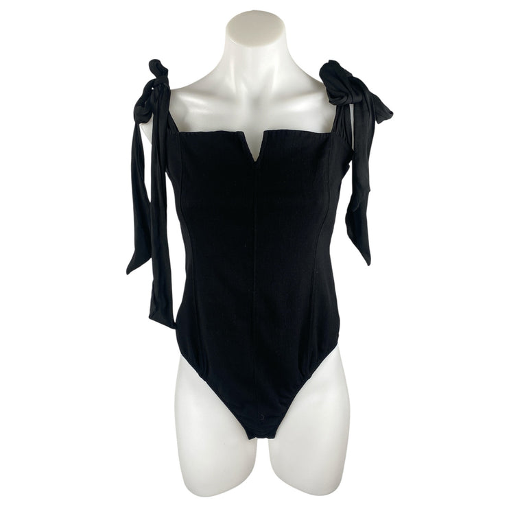 NEW Free People Intimately Lola Black Tie Shoulder Sleeveless Bodysuit Top Sz L