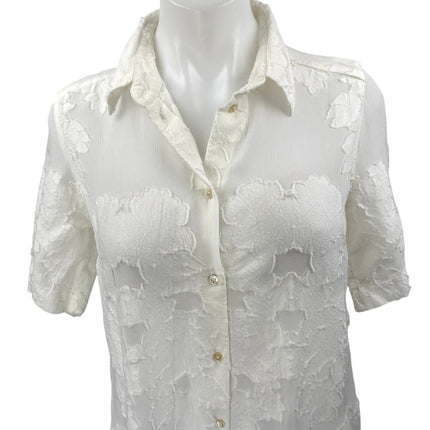 Aritzia Wilfred Hemistiche White Semi Sheer Short Sleeve Mini Shirt Dress Sz XS
