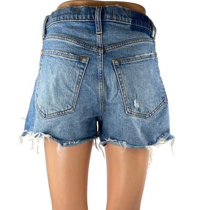 Abercrombie & Fitch The Cutoff High Rise Blue Frayed Hem Denim Jean Shorts 26