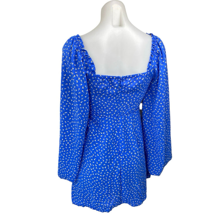 Urban Outfitters Kiss the Sky Blue Floral Cutout Balloon Sleeve Mini Dress Sz S