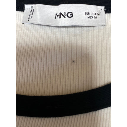 MNG Mango Women's White Short Sleeve Crew Neck Ringer Tee Basic T-Shirt Top Sz M