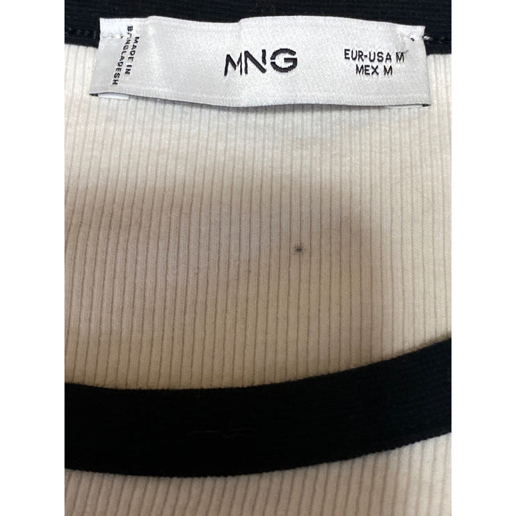 MNG Mango Women's White Short Sleeve Crew Neck Ringer Tee Basic T-Shirt Top Sz M