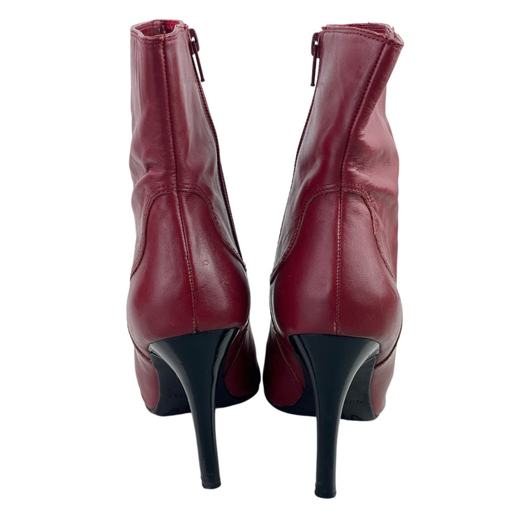 Nine West Grettleo Burgandy Leather Pointed Toe Stiletto Heels Zip Boots Size 7