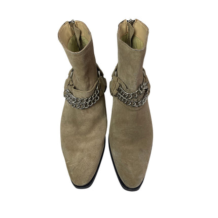 ASOS Beige Leather Suede Chain Pointed Toe Block Heel Ankle Chelsea Boots Size 7