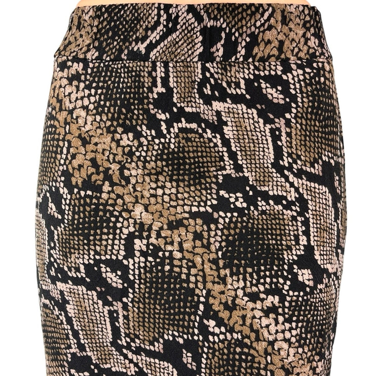 Zara Brown Snake Animal Print High Waist Straight Pencil Knee Length Skirt Sz XS