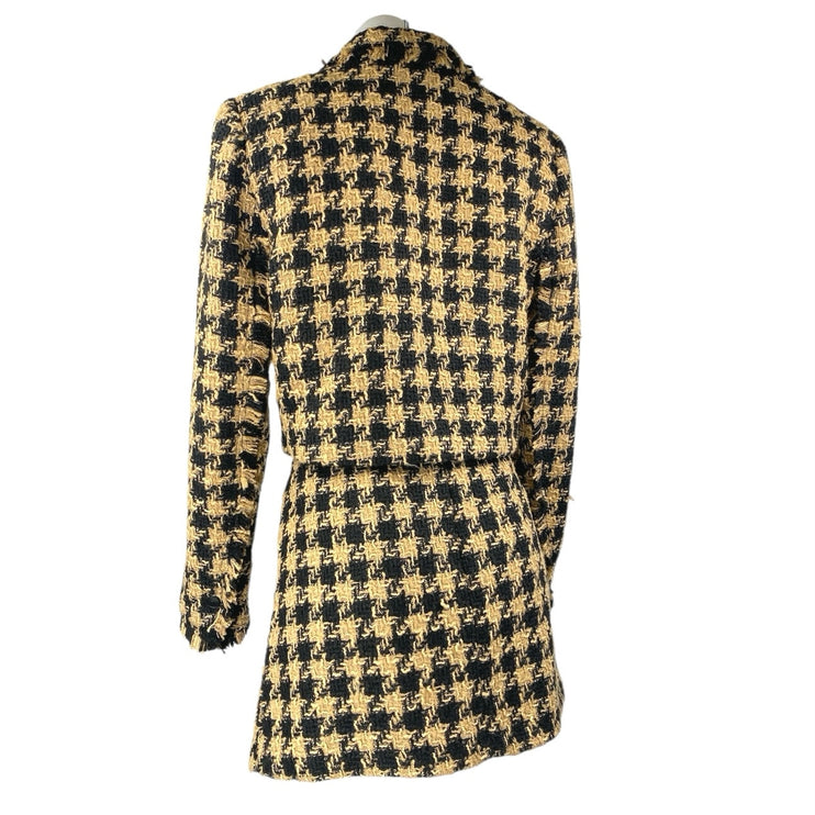 House of Harlow 1960 Yellow Black Gingham Long Sleeve Blazer Skirt 2 Pc Set S/M