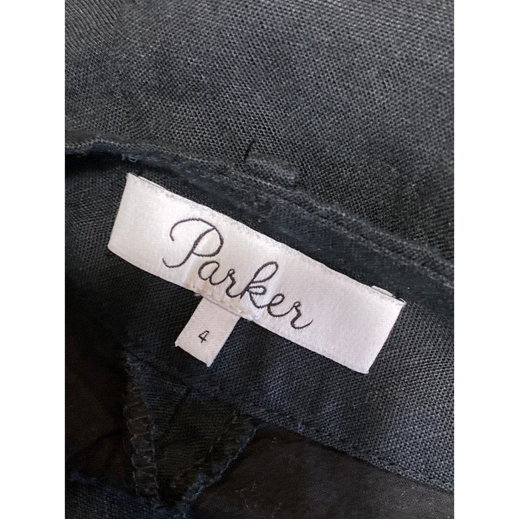 Parker Womens Black Linen High Rise Cropped Straight Leg Trousers Cargo Pants 4