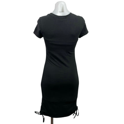 Forever 21 Black Short Sleeve Side Ruched Crew Neck Mini Bodycon Dress Size S