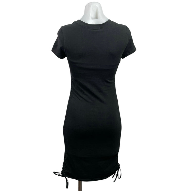 Forever 21 Black Short Sleeve Side Ruched Crew Neck Mini Bodycon Dress Size S